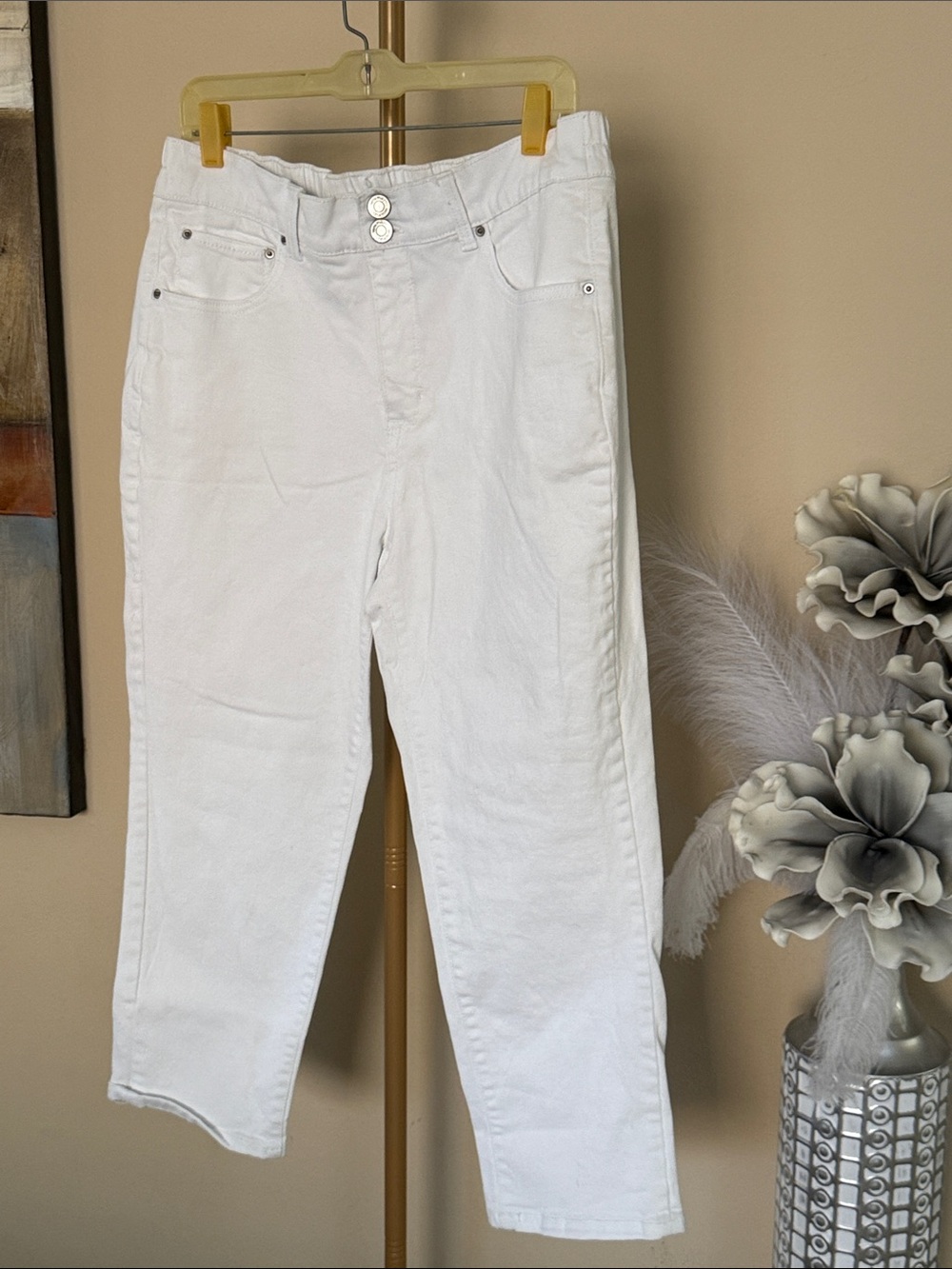 Terra & Sky White Cropped Slim Straight Jeans